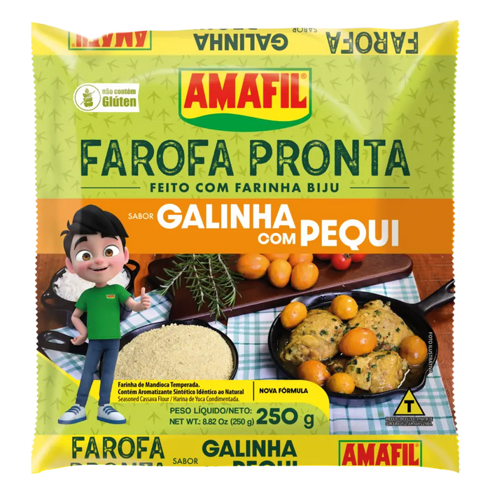 Farofa Pronta Sabor Galinha Com Pequi AMAFIL 250g 